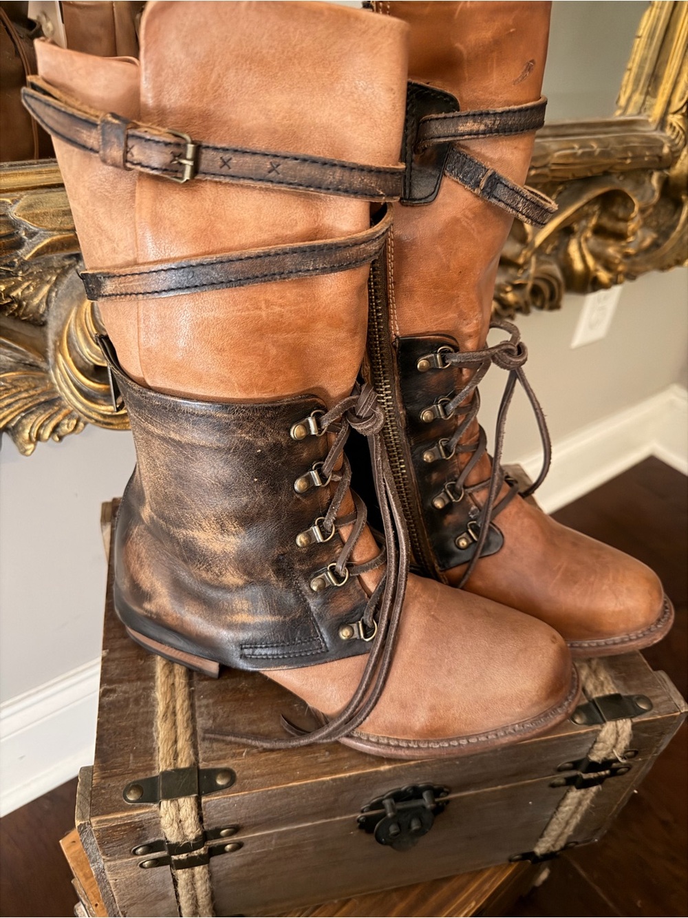 NWOT Freebird Ravi Two-Tone Brown Lace-Up Combat Boots - Picture 5 of 8